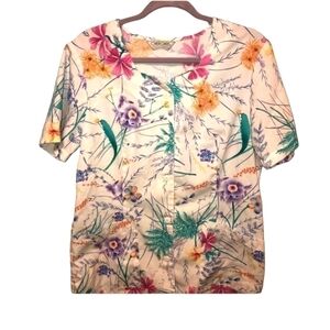 Cherokee floral vintage scrub top. Buttons, short sleeve, floral pattern